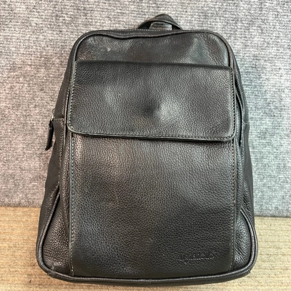 Tignanello Black Pebbled Leather Mini Backpack Organizer Bag Multi Pocket